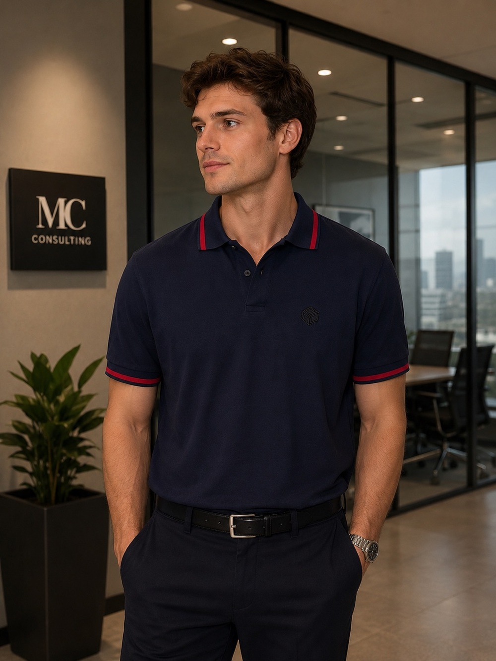 Authentic MCM playera tipo polo con logo bordado